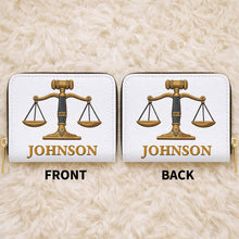 Load image into Gallery viewer, Personalized Custom Leather Wallet with Gavel for Lawyers