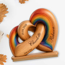 Load image into Gallery viewer, Personalized Intertwined Hearts Wood Plaque Custom Name LGBT Gift