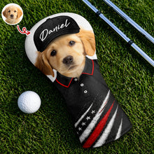 Load image into Gallery viewer, Personalized Pet Photo Golf Head Cover with American Flag Gift for Dog Dad