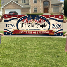 Load image into Gallery viewer, Personalized Patriotic Banner Custom Family Name 250 Years USA