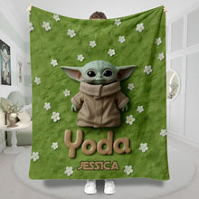 Load image into Gallery viewer, Personalized Baby Yoda Blanket Custom Name Gift for Movie Fans