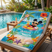 Load image into Gallery viewer, Personalized Beach Towel with Vibrant Mickey Design for Summer Fun