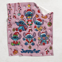 Load image into Gallery viewer, Personalized Christmas Blanket with Cute Stitch Design for Kids - Family Holiday Gift