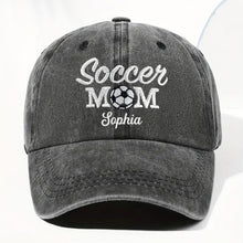 Load image into Gallery viewer, Personalized Washed Denim Cap Custom Soccer MOM Gift