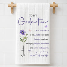 Load image into Gallery viewer, Personalized Kitchen Towel Gift for Godmother with Birth Flower