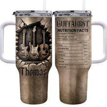 Load image into Gallery viewer, Personalized Guitarist Nutrition Facts Tumbler Custom Name 40oz Gift for Music Lovers