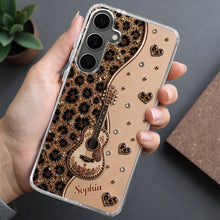 Load image into Gallery viewer, Personalized Clear Phone Case with Guitar & Leopard Print for Music Lovers