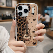 Load image into Gallery viewer, Personalized Clear Phone Case with Guitar & Leopard Print for Music Lovers