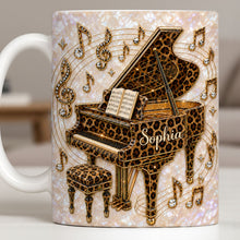 Load image into Gallery viewer, Personalized Leopard Pattern Grand Piano Mug Custom Gift for Music Lovers