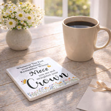 Load image into Gallery viewer, Personalized Ceramic Coaster Custom Niece Gift Crown Flowers