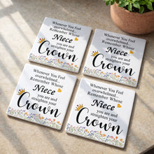 Load image into Gallery viewer, Personalized Ceramic Coaster Custom Niece Gift Crown Flowers
