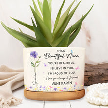 Load image into Gallery viewer, Personalized Ceramic Plant Pot Custom Birth Month Flowers for Niece