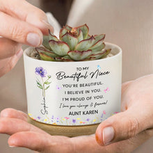 Load image into Gallery viewer, Personalized Ceramic Plant Pot Custom Birth Month Flowers for Niece