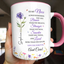 Load image into Gallery viewer, Personalized Custom Accent Mug Birth Month Flower Gift for Niece