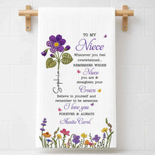 Load image into Gallery viewer, Personalized Kitchen Towel Custom Birth Flower Gift for Niece