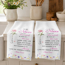 Load image into Gallery viewer, Personalized Kitchen Towel Custom Birth Flower Gift for Niece