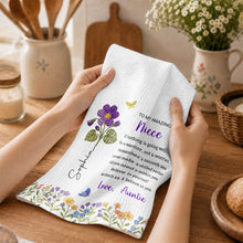 Load image into Gallery viewer, Personalized Kitchen Towel Custom Gift for Niece with Flowers