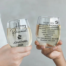 Load image into Gallery viewer, Personalized Stemless Wine Glass Custom Name Retirement Gift