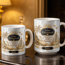 Load image into Gallery viewer, Personalized Coffee Mug Custom Palm Tree & Sailboat Retirement Gift