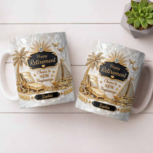 Load image into Gallery viewer, Personalized Coffee Mug Custom Palm Tree & Sailboat Retirement Gift