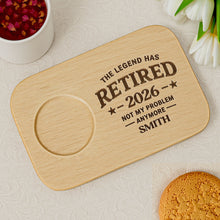 Load image into Gallery viewer, Personalized Engraved Serving Board with Cup Holder Retirement Gift for Him