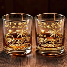 Load image into Gallery viewer, Personalized Whiskey Glass with Beach Scene Custom Name Gift for Retirement