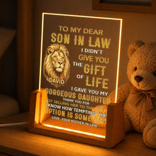 Load image into Gallery viewer, Personalized Acrylic Night Light for Son-in-Law with Wood Base
