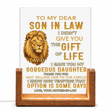 Load image into Gallery viewer, Personalized Acrylic Night Light for Son-in-Law with Wood Base