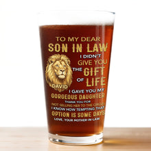 Load image into Gallery viewer, Personalized Custom Beer Glass Gift for Son-In-Law - Lion Message