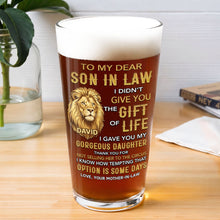 Load image into Gallery viewer, Personalized Custom Beer Glass Gift for Son-In-Law - Lion Message
