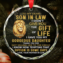 Load image into Gallery viewer, Personalized Glass Circle Ornament Gift for Son-in-Law - Lion Art