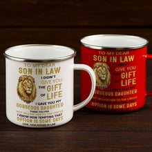 Load image into Gallery viewer, Personalized Enamel Mug Custom Name Lion Design Gift for Son-in-Law