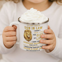 Load image into Gallery viewer, Personalized Enamel Mug Custom Name Lion Design Gift for Son-in-Law