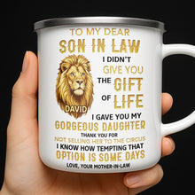 Load image into Gallery viewer, Personalized Enamel Mug Custom Name Lion Design Gift for Son-in-Law