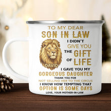 Load image into Gallery viewer, Personalized Enamel Mug Custom Name Lion Design Gift for Son-in-Law