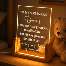 Load image into Gallery viewer, Personalized Acrylic Night Light with Wood Base Gift for Son-In-Law