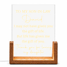 Load image into Gallery viewer, Personalized Acrylic Night Light with Wood Base Gift for Son-In-Law