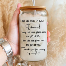 Load image into Gallery viewer, Personalized Clear Glass Can Custom Gift for Son-in-Law