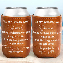 Load image into Gallery viewer, Personalized Leather Can Cooler Custom Gift for Son-in-Law