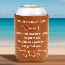 Load image into Gallery viewer, Personalized Leather Can Cooler Custom Gift for Son-in-Law