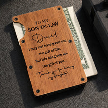 Load image into Gallery viewer, Personalized Walnut Card Holder Custom Engraved Gift for Son-in-Law