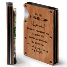 Load image into Gallery viewer, Personalized Walnut Card Holder Custom Engraved Gift for Son-in-Law