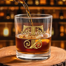 Load image into Gallery viewer, Personalized Custom Whiskey Glass with Filigree Monogram for Son-in-Law