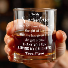 Load image into Gallery viewer, Personalized Whiskey Glass Custom Text Gift for Son-in-Law