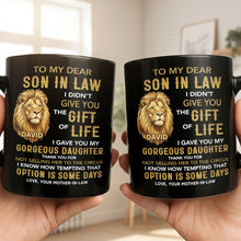 Load image into Gallery viewer, Personalized Black Mug Gift for Son-in-Law Custom Lion Design