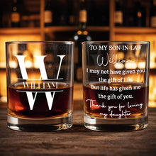 Load image into Gallery viewer, Personalized Custom Whiskey Glass Gift for Son-In-Law - Monogram Design