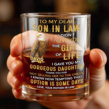 Load image into Gallery viewer, Personalized Custom Whiskey Glass Gift for Son-in-Law Eagle Design