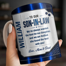 Load image into Gallery viewer, Personalized Custom Coffee Mug Gift for Son-in-Law Metallic Design