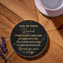 Load image into Gallery viewer, Personalized Black Marble Gold Ceramic Coaster Gift for Son-in-Law