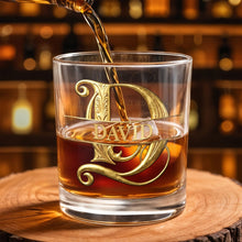 Load image into Gallery viewer, Personalized Custom Whiskey Glass Gold Filigree Gift for Son-in-Law